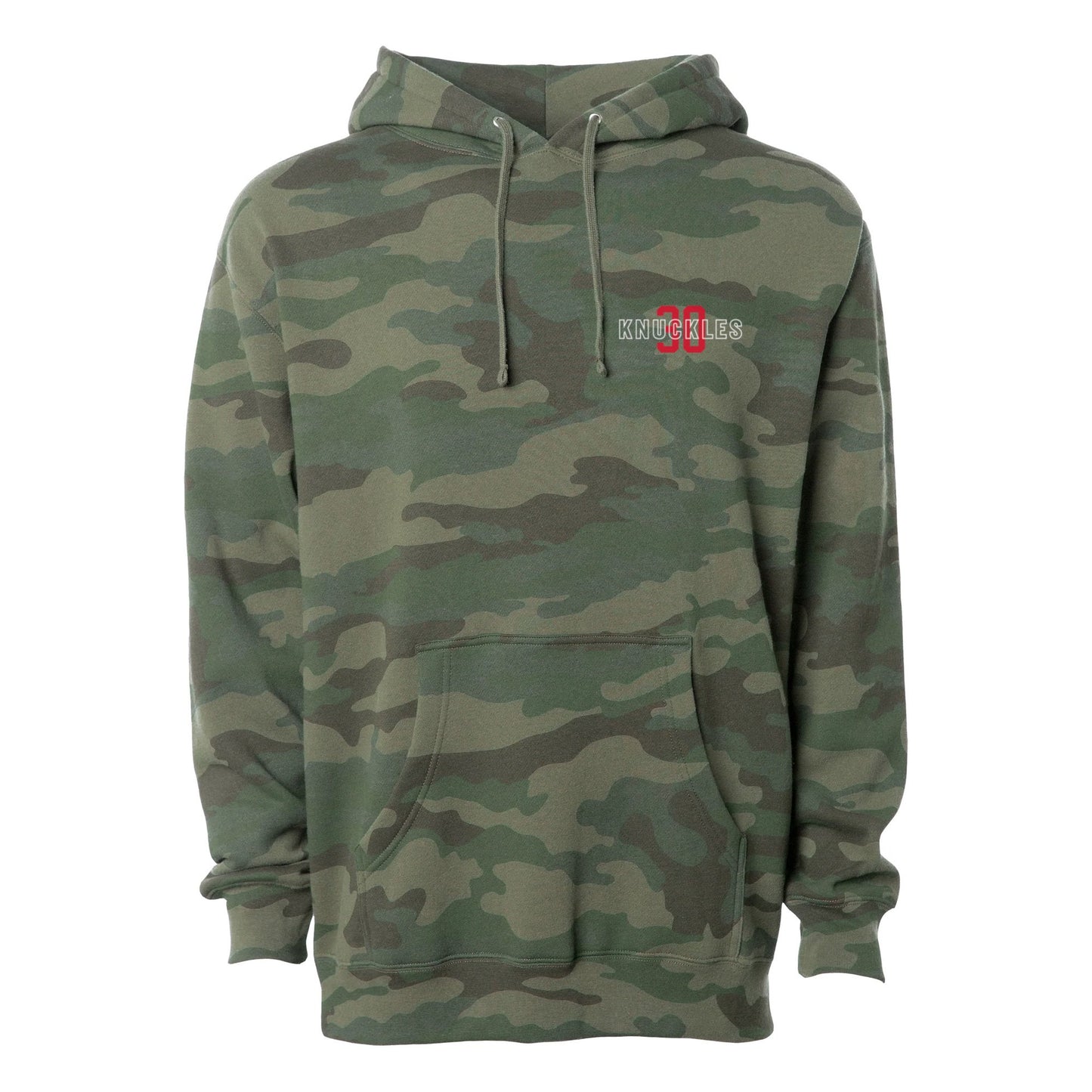 Knuckles Brand "NEVER BACK DOWN" Hoodie, Forest Camo