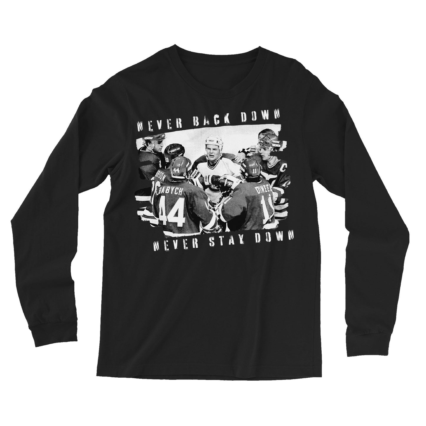 Never Back Down Unisex Long Sleeve Tshirt, Black, Autograph Option