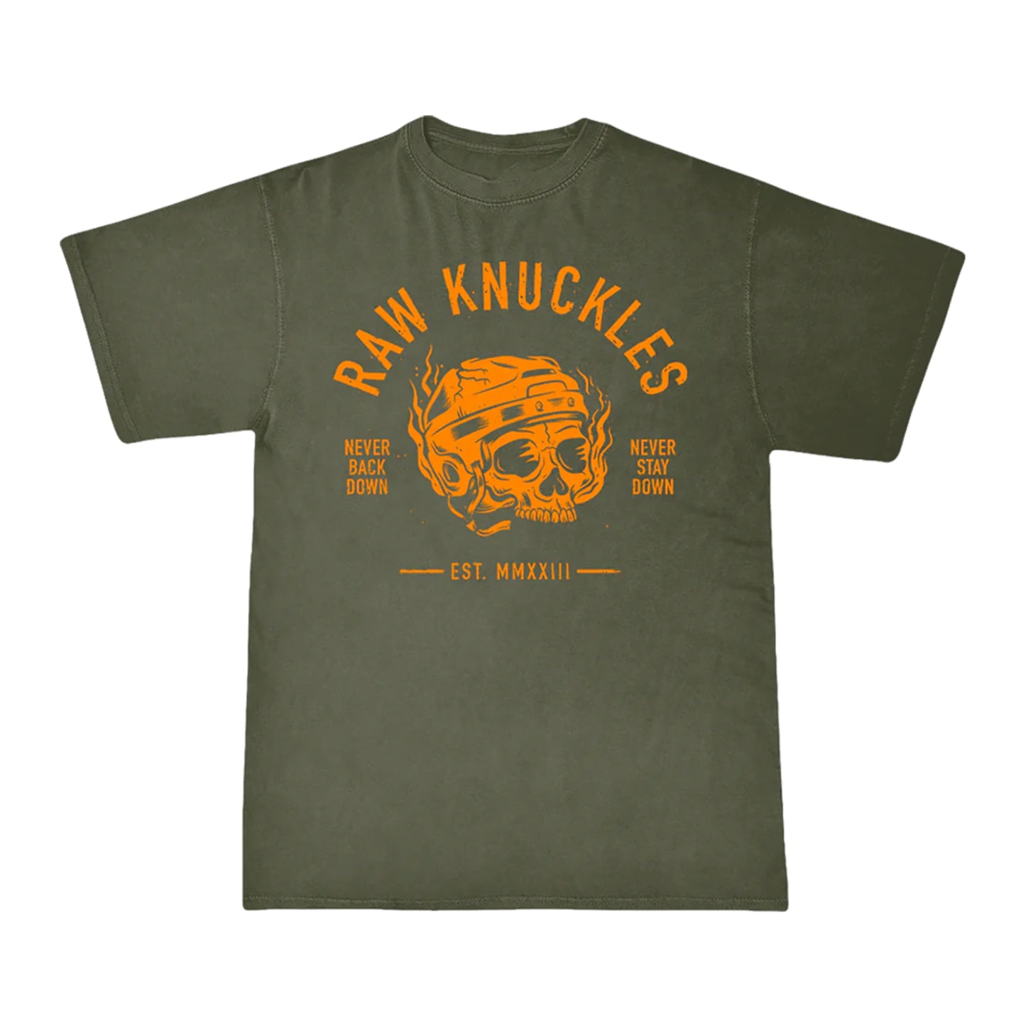 Raw Knuckles Never Back Down Skull T-Shirt (Green)