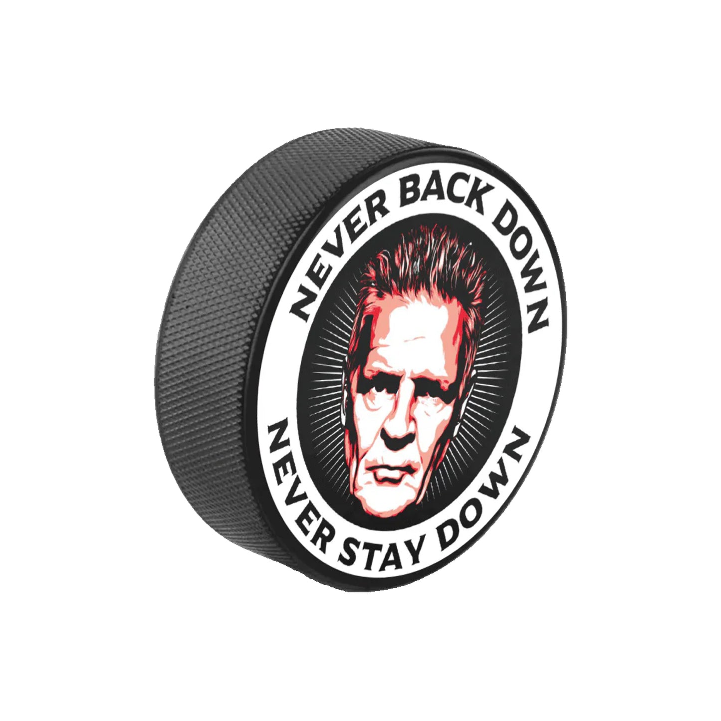 Raw Knuckles Never Stay Down Hockey Puck