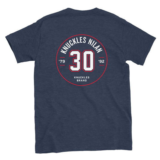 Knuckles Nilan 30 "Badge T" - Unisex Short Sleeve TShirt, Heather Navy