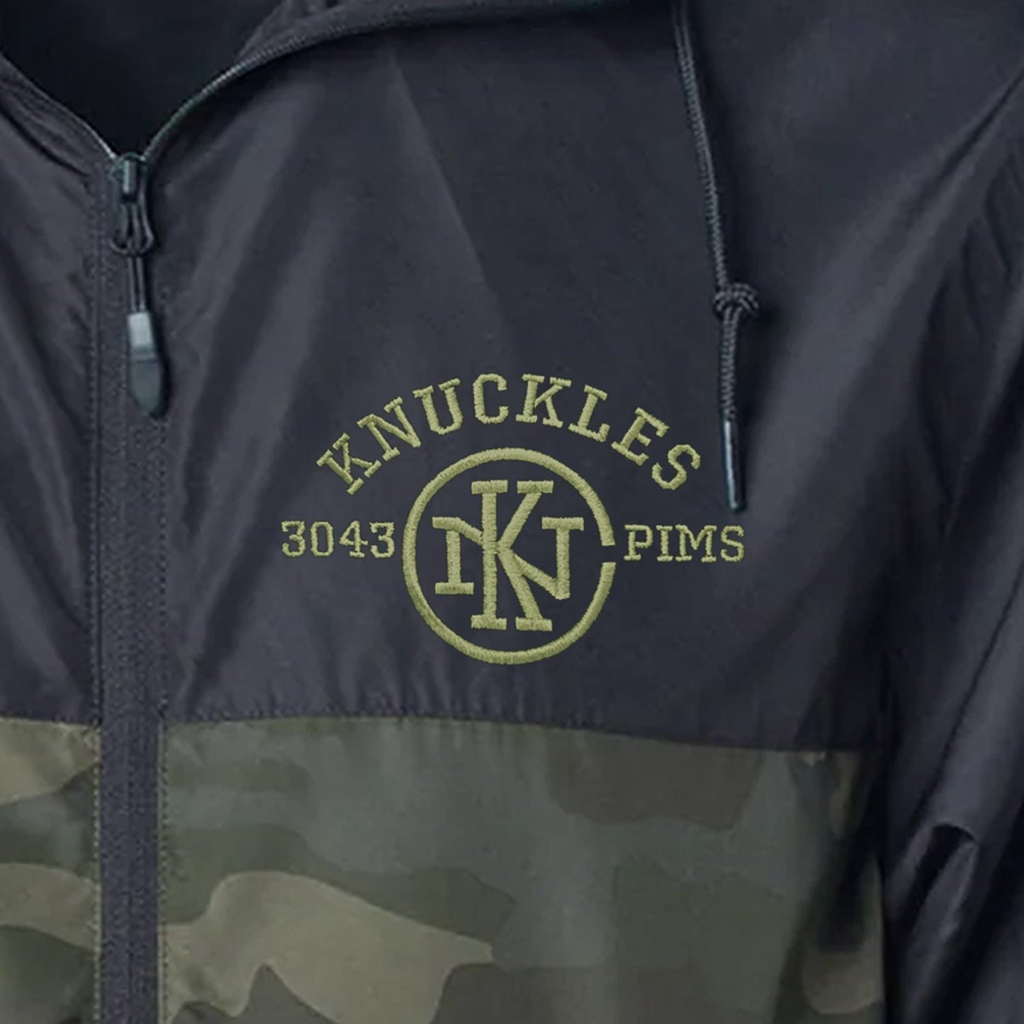 Knuckles Brand Lightweight Windbreaker, Black/Forest Camo